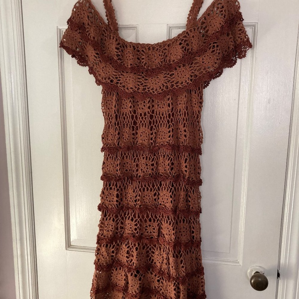 Boston Proper Off-Shoulder Tiered Crochet Dress